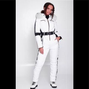 White and black snow suit